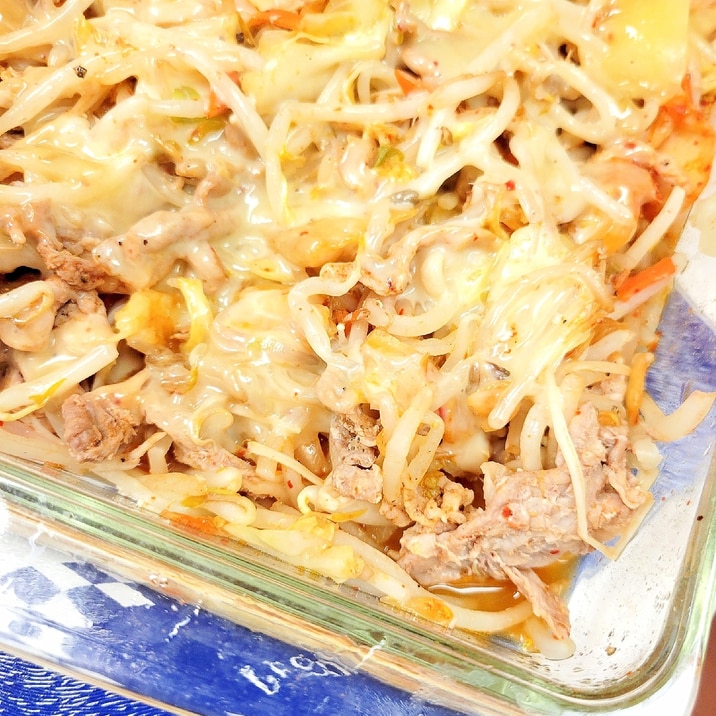 電子レンジde簡単♪(^^)豚キムチチーズ♪